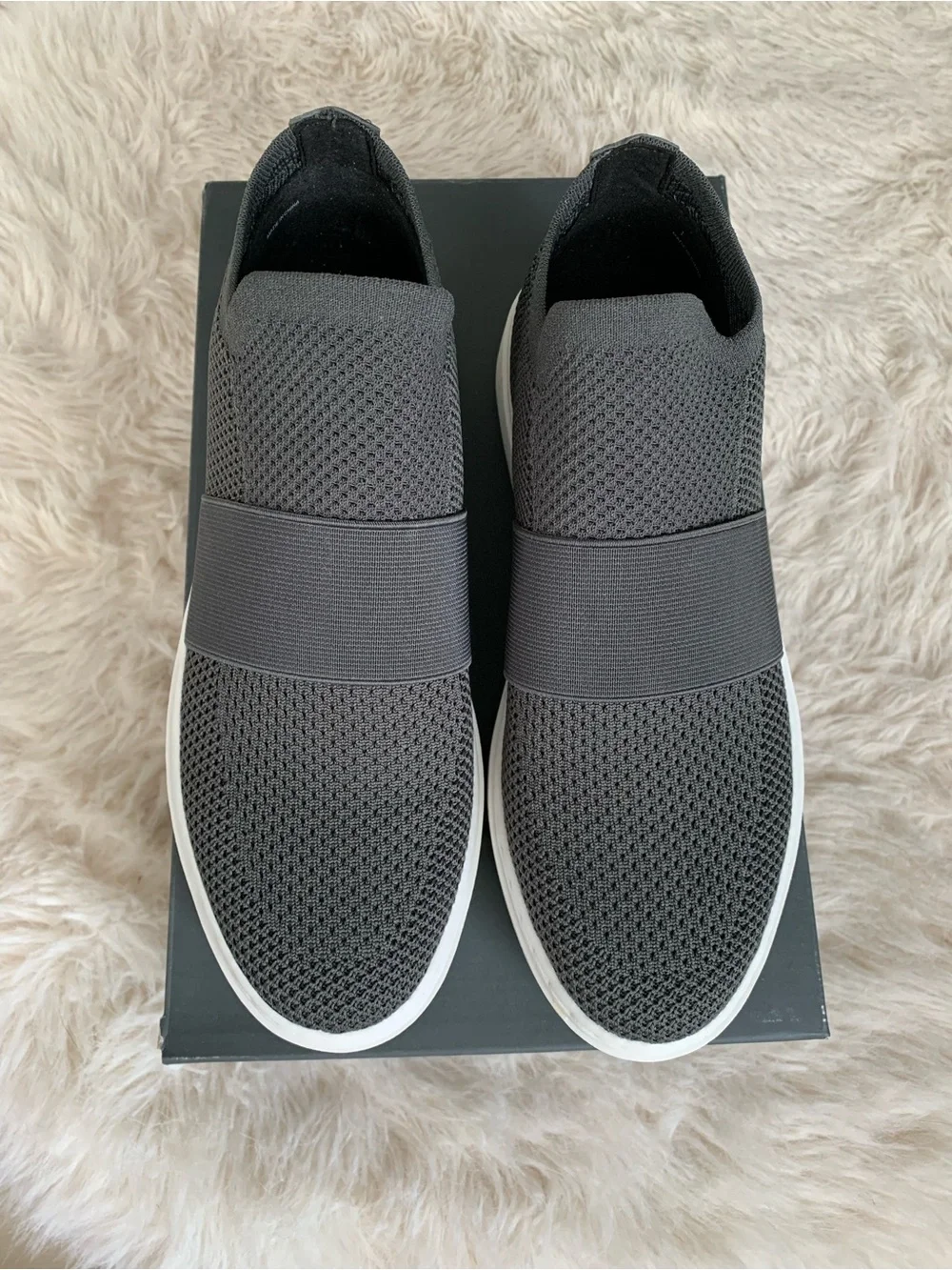 Eileen Fisher Gray Knit Slip-On Platform Sneakers with White Sole
